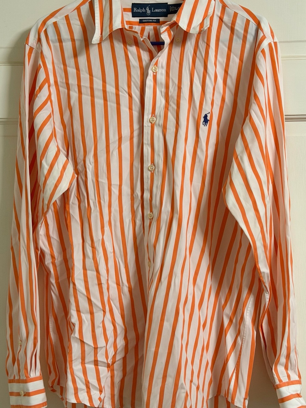 Ralph Lauren Orange and White Striped Button-Down Shirt large like new